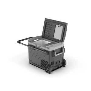 51L Brass Monkey Portable Dual Zone Fridge and Freezer with Solar Charger Board plus Handles + Wheels and Support Removable Battery